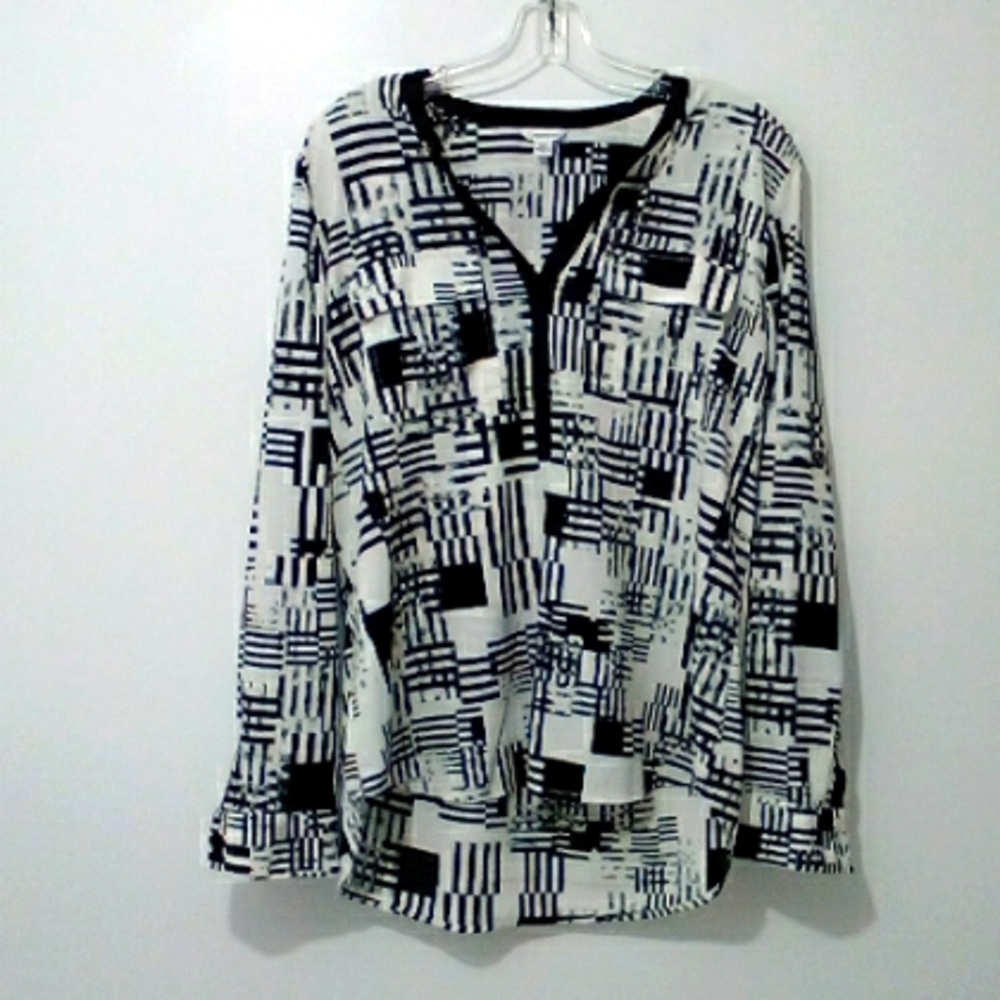 Calvin Klein black and white long sleeve blouse
